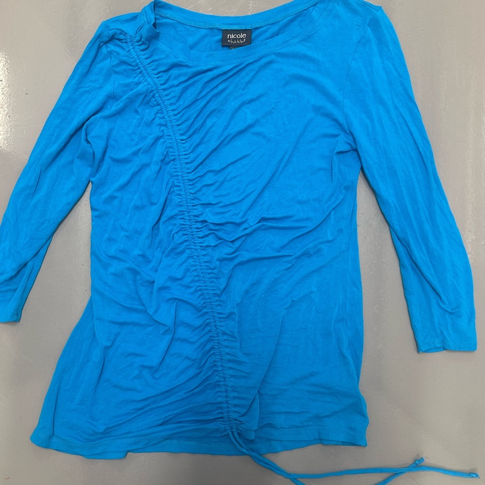 Vintage Nicole Miller Blue Ruched Long Sleeve Top